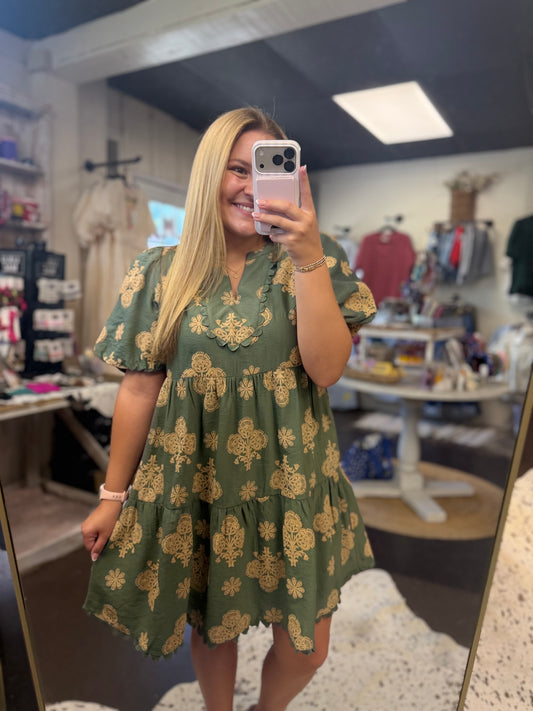 Olive embossed puff sleep 👗 with pockets
