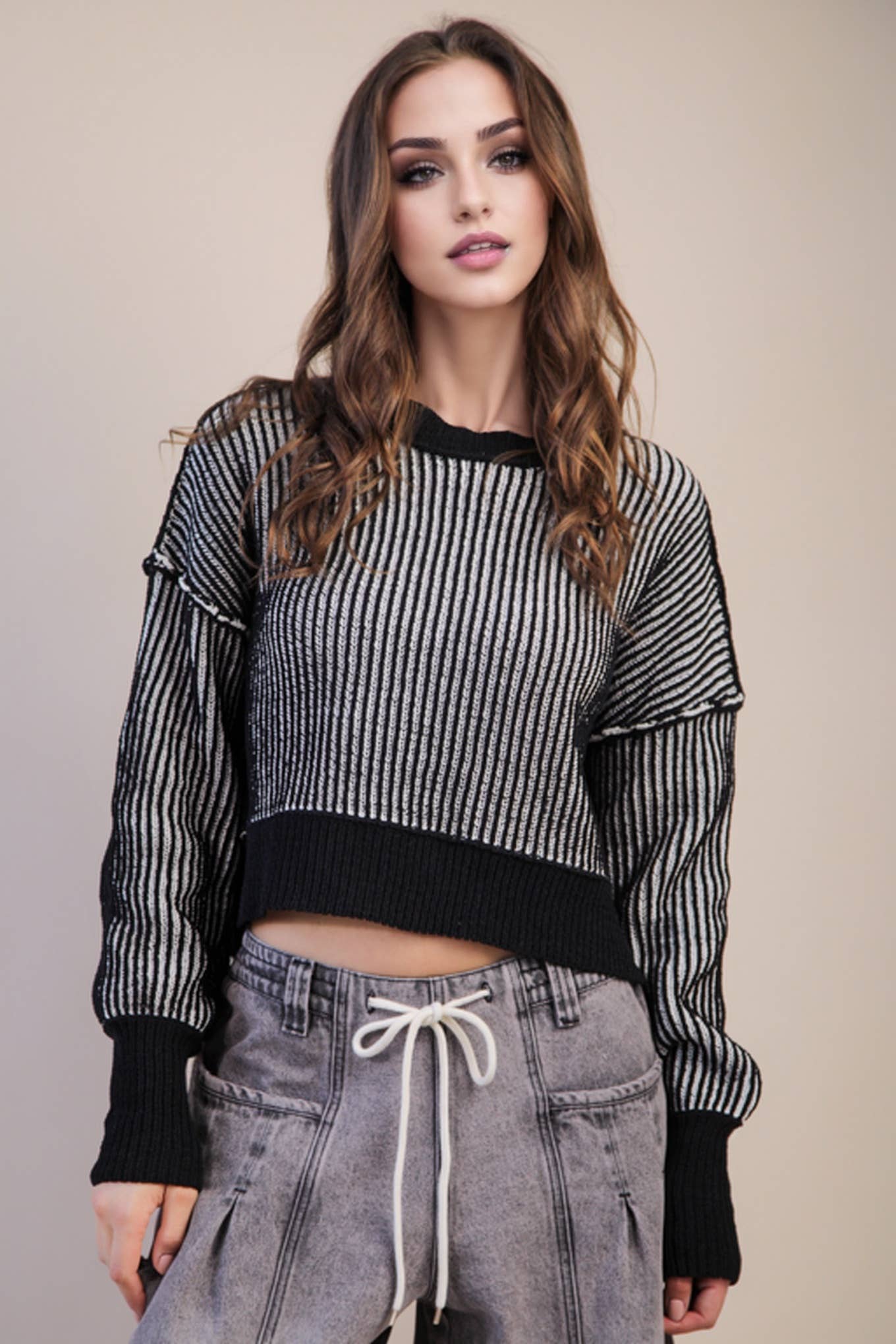 Two Tone Striped Casual Stripe Sweater Top