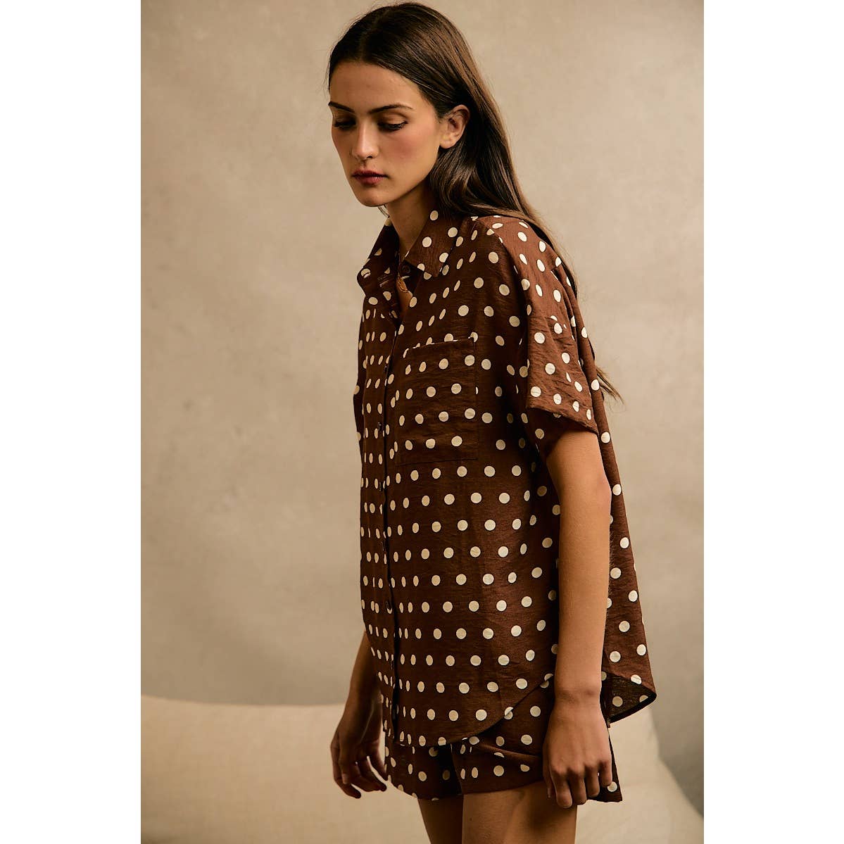 POLKA DOT LINEN SHORT SLEEVE SHIRT