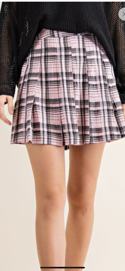 Pink /black plaid skirt