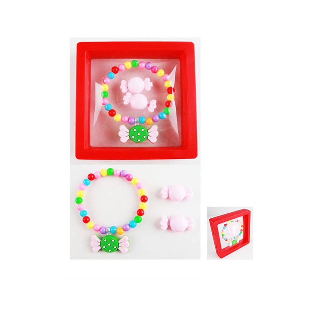 Kids Candy Charm Stretch Bracelet Hair Clip Set