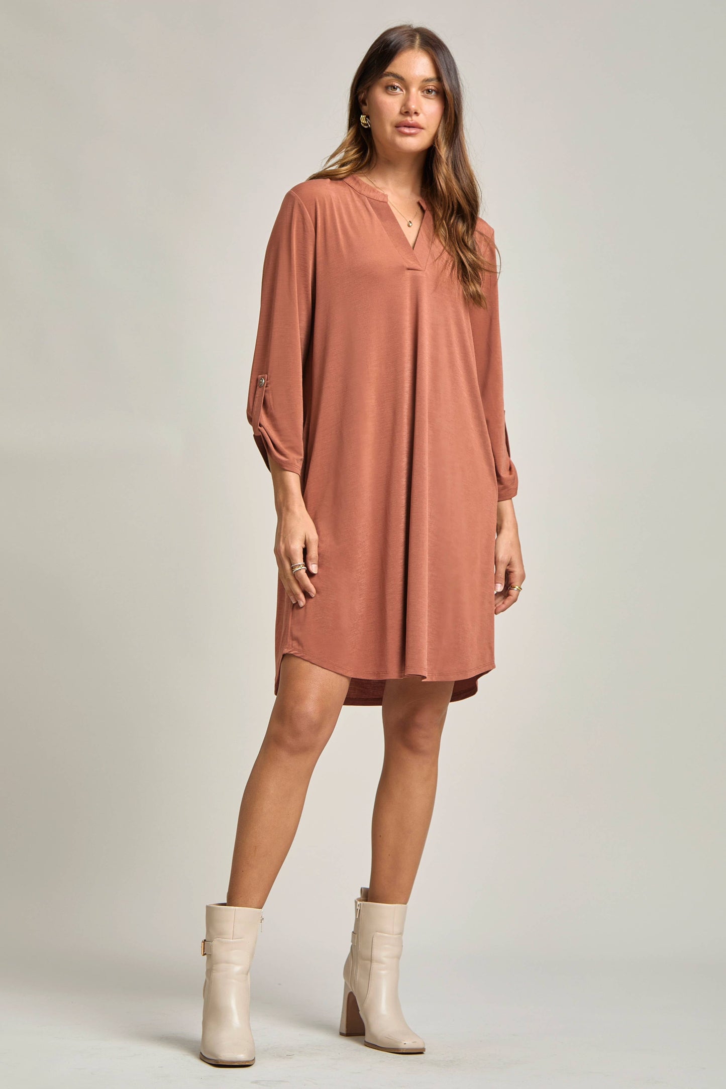 Dear Scarlett - Solid A line 3/4 Sleeve Dress