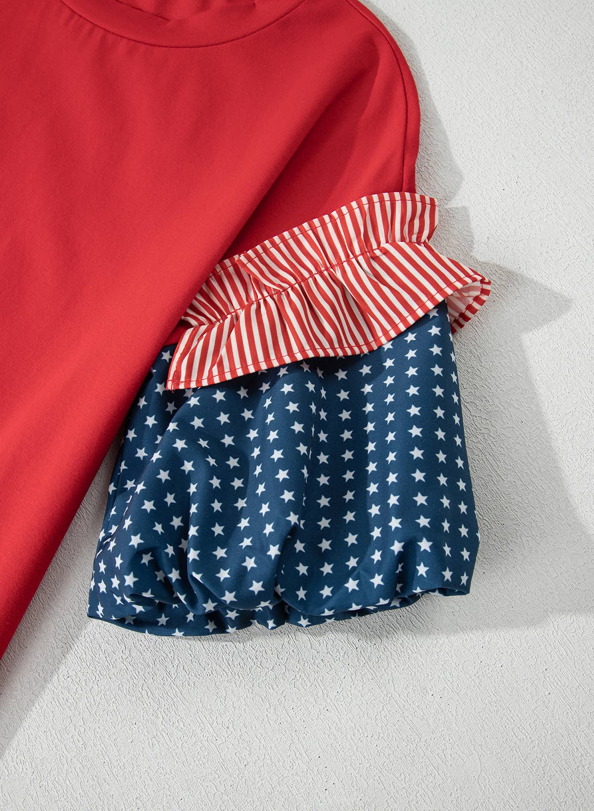 Stars Stripes Round Neck Short Puff Sleeve