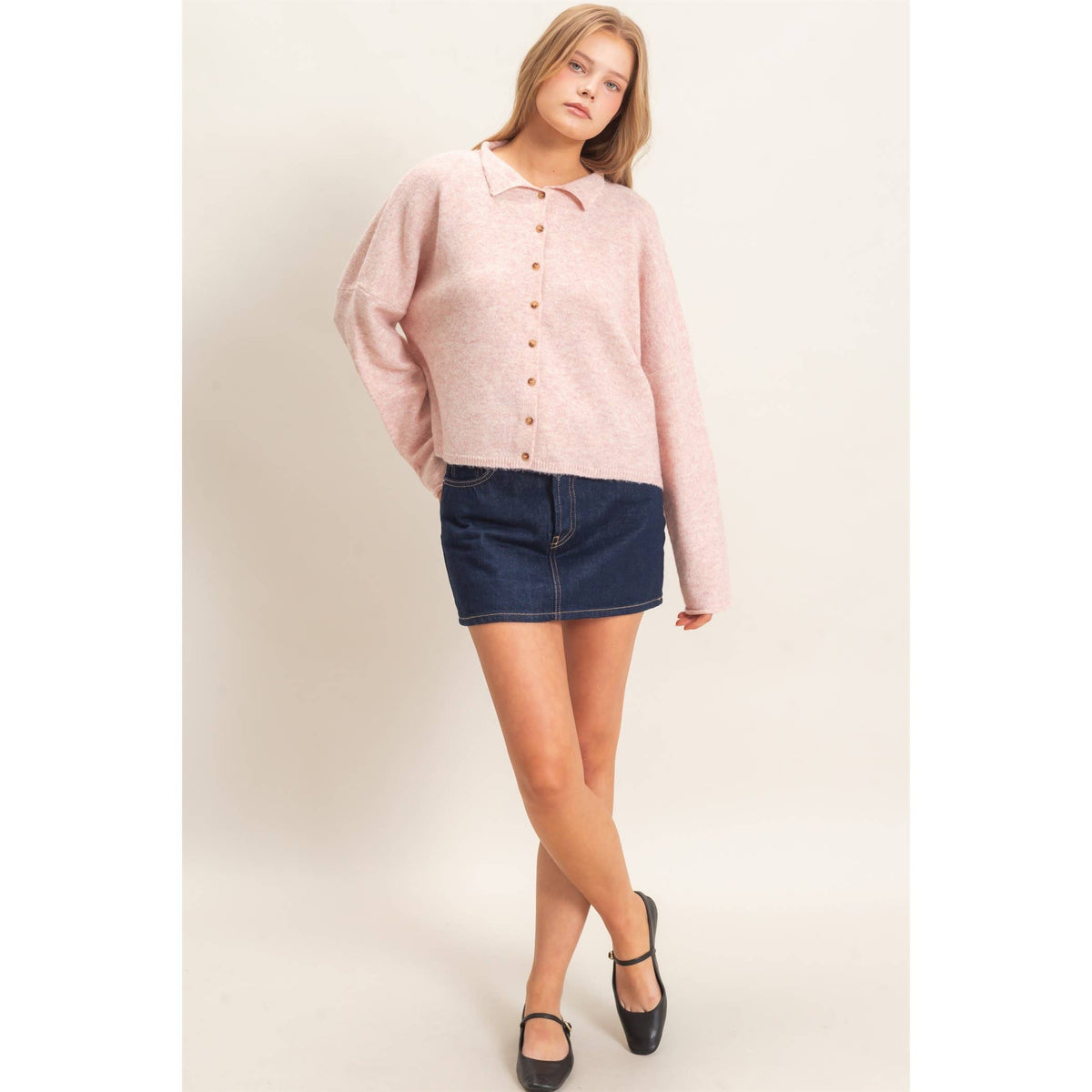 Button-Up Collared Sweater Cardigan