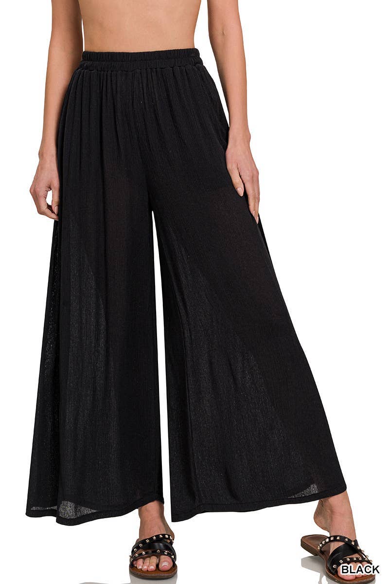 - Woven Crinkle Wide Pants With Pockets