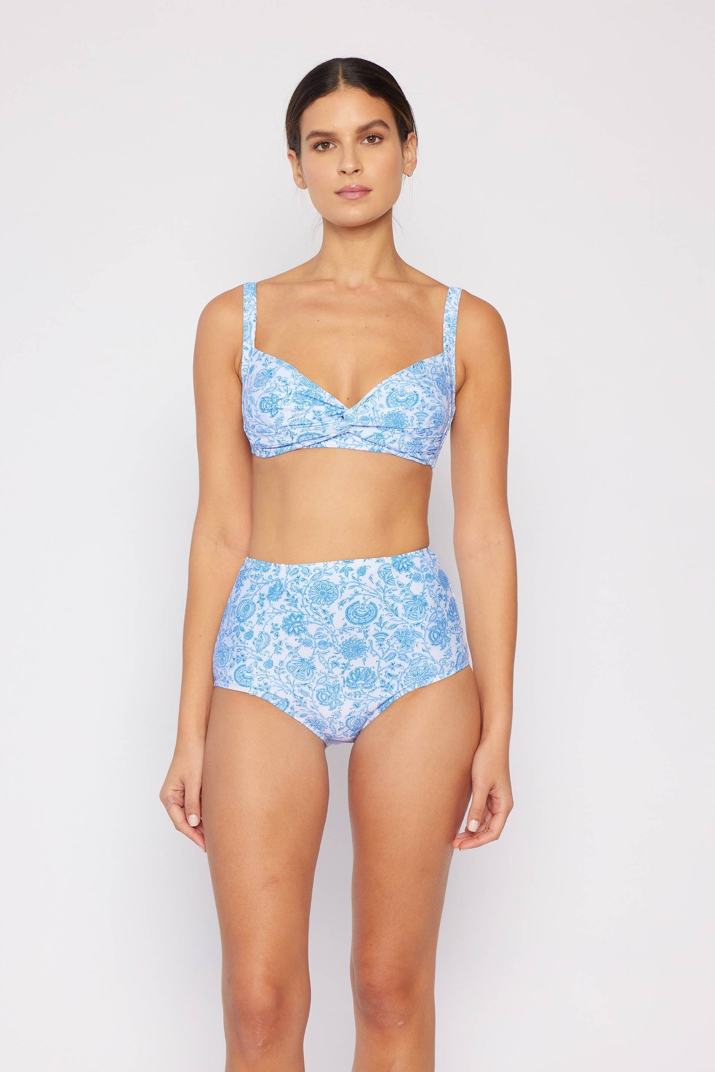 Vintage style high waisted 2 piece swim - Thistle Blue