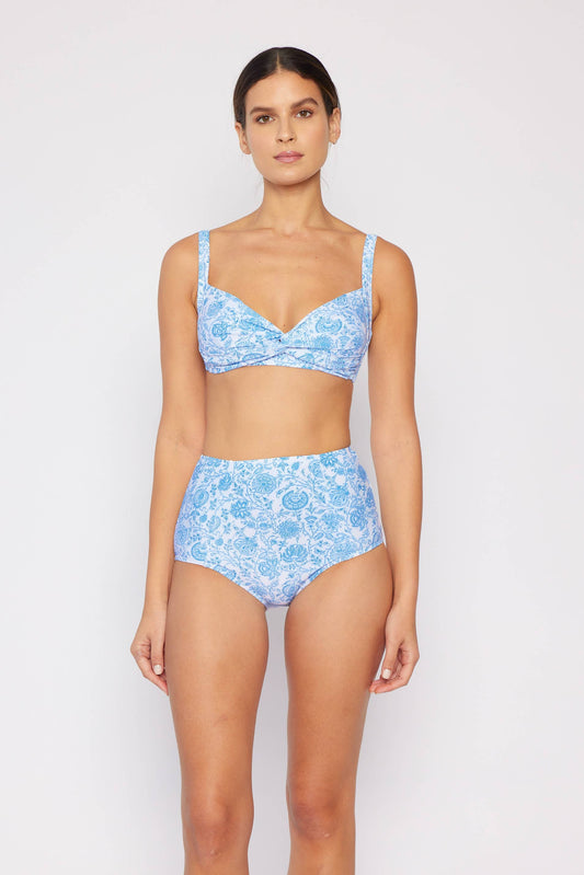 Vintage style high waisted 2 piece swim - Thistle Blue