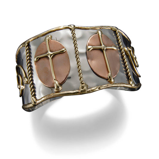 Anju Jewelry - Mixed Metal Cuff Bracelet - Crosses in Ovals