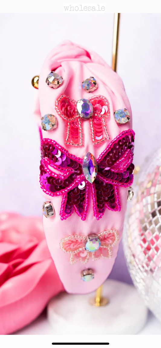 Pink sequin bow head accessory