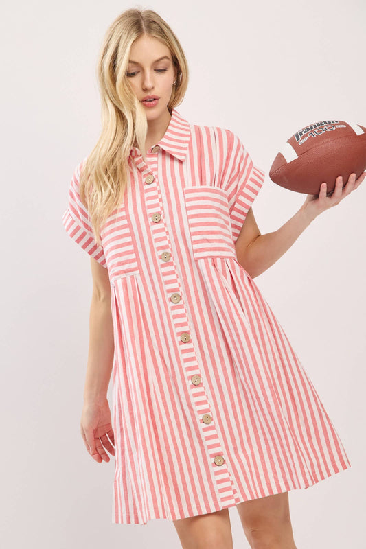 COTTON STRIPED BUTTON DOWN TUNIC DRESS