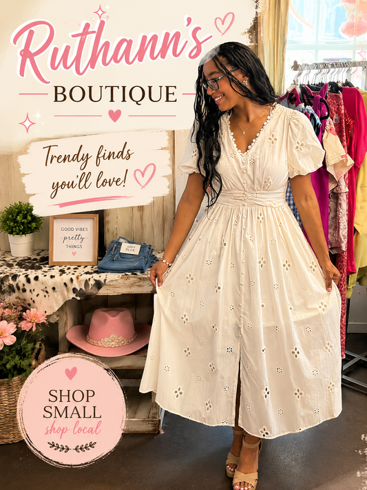 Ivory eyelet puff sleeve dress
