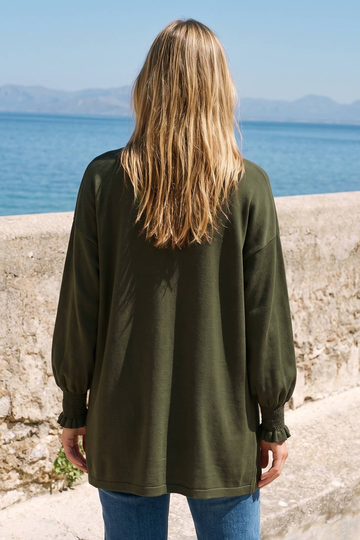 Open Front Smocked Sleeve Cardigan