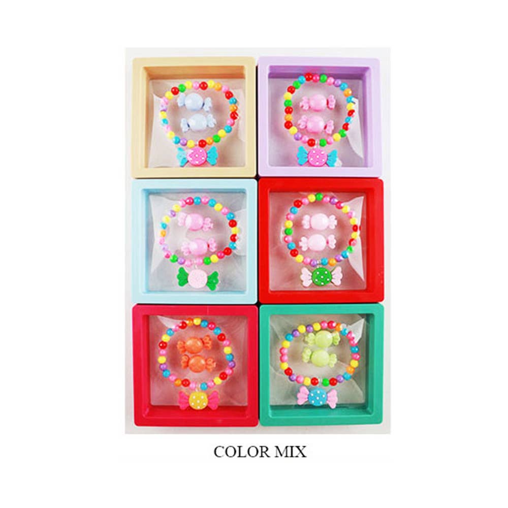Kids Candy Charm Stretch Bracelet Hair Clip Set