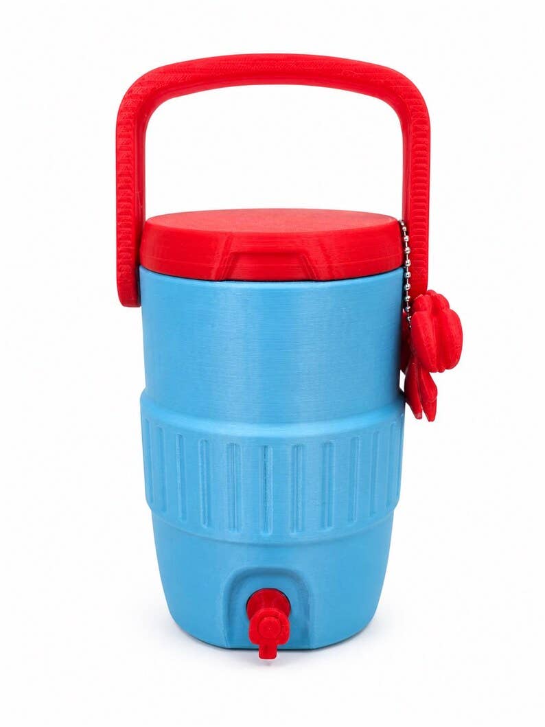 Bub's Trading Post - Blue and Red 12 oz Can Cooler with Handle | 3D Printed Drink Holder with Spout | Cute Bow Cup Holder | Portable Beverage Cooler