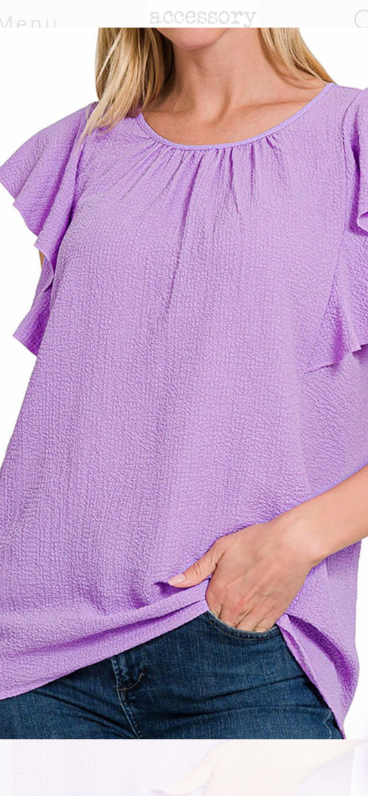 Flutter sleeve micro crinkle top