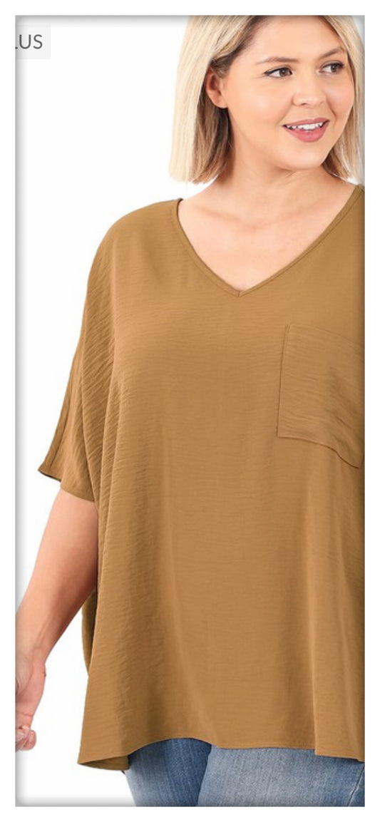 Plus V neck airflow crinkle top