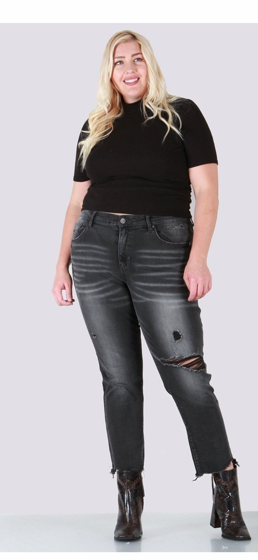 Plus size dark gray distressed special a jeans