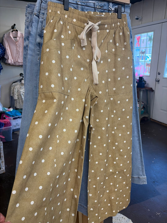 POLKA DOT ELASTICIZED WAIST WIDE PANTS