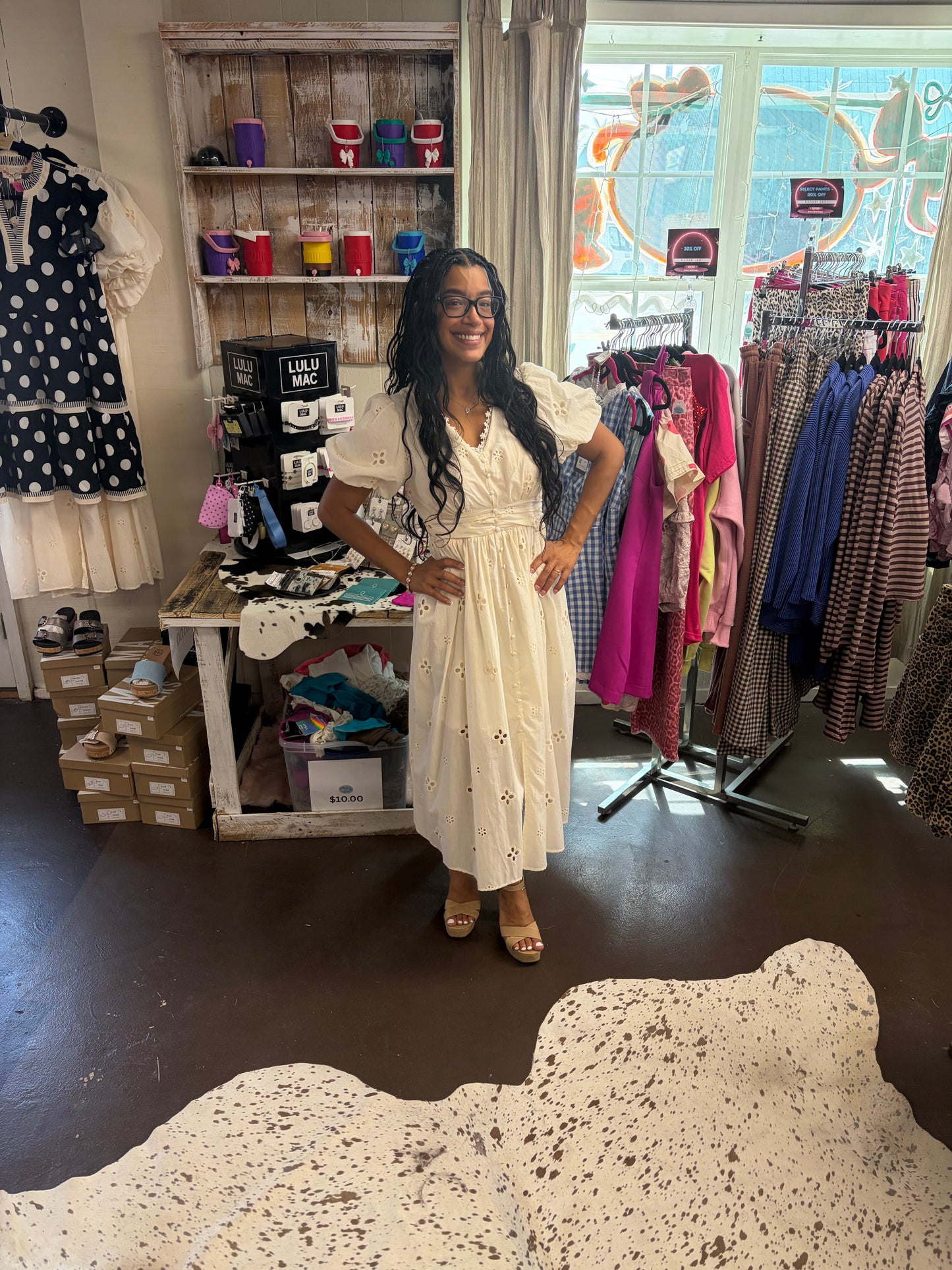 Ivory eyelet puff sleeve dress