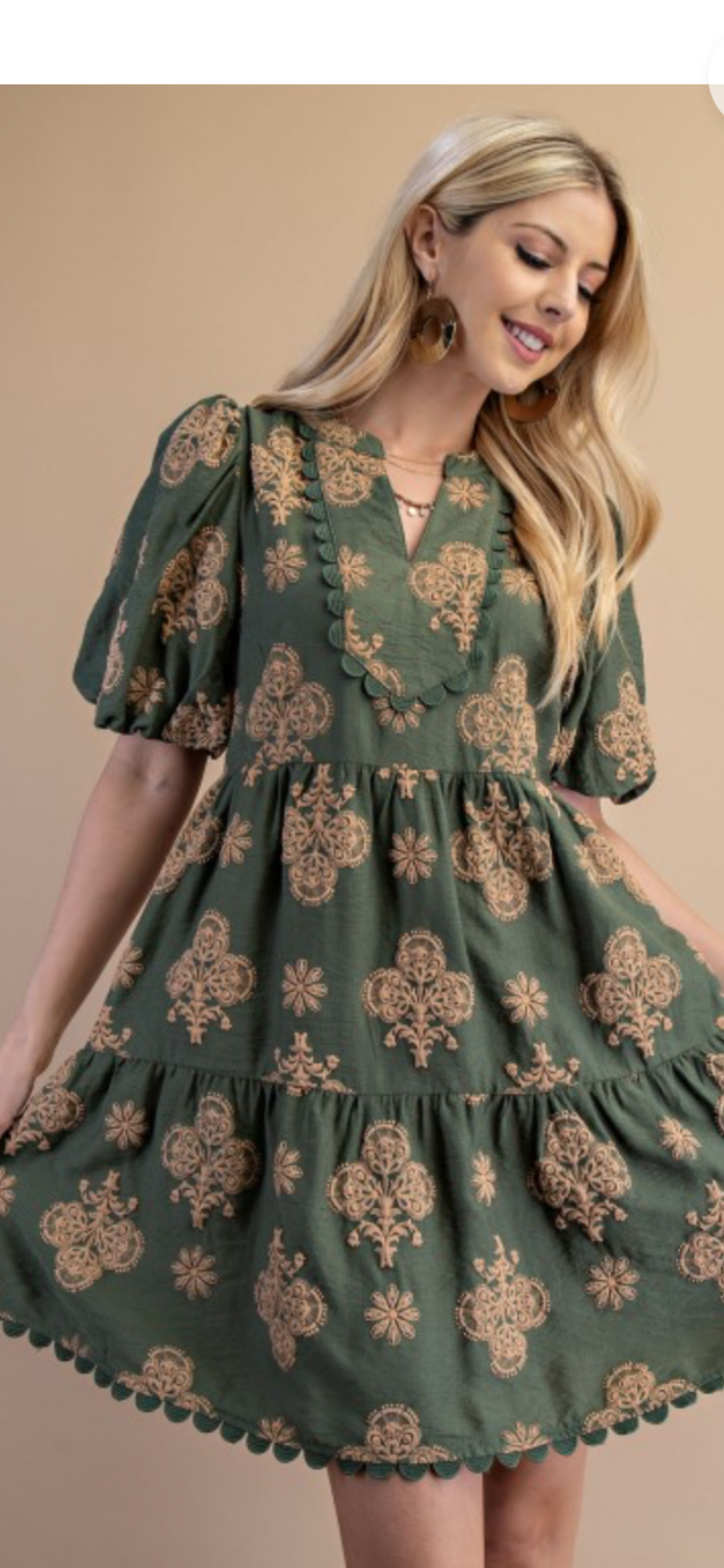 Olive embossed puff sleep 👗 with pockets