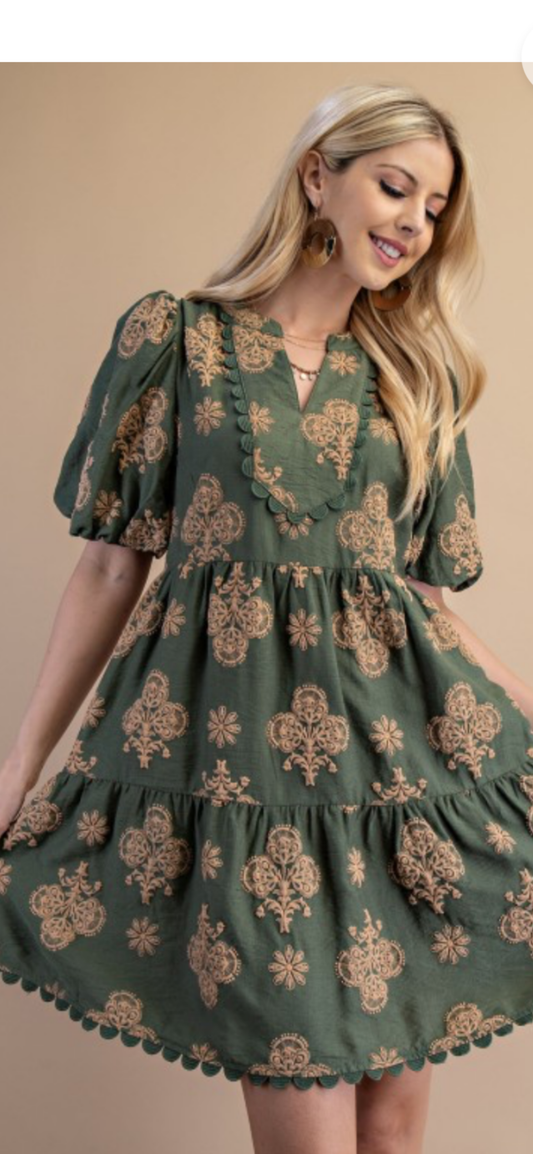 Olive embossed puff sleep 👗 with pockets