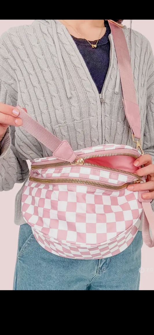 Pink checkered bum bag