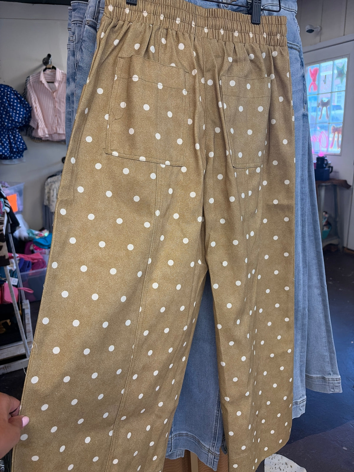 POLKA DOT ELASTICIZED WAIST WIDE PANTS