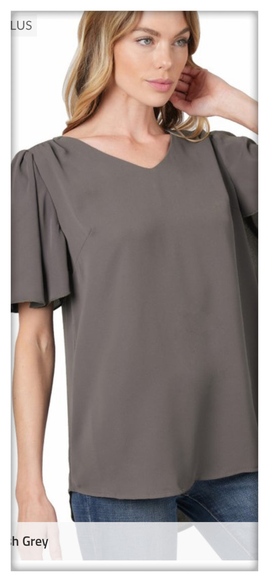 Plus Woven peach water fall sleeve top