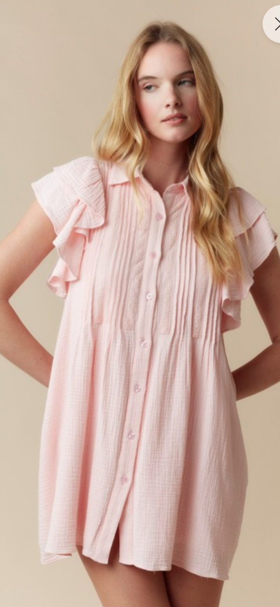 Soft pink ruffle sleeve mini dress