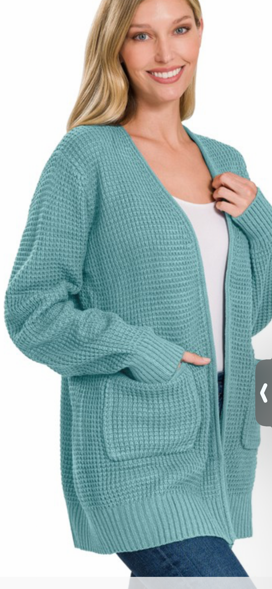 Dusty teal waffle cardigan