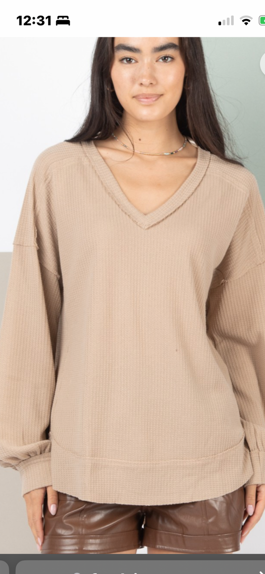 Waffle knit v neck  top