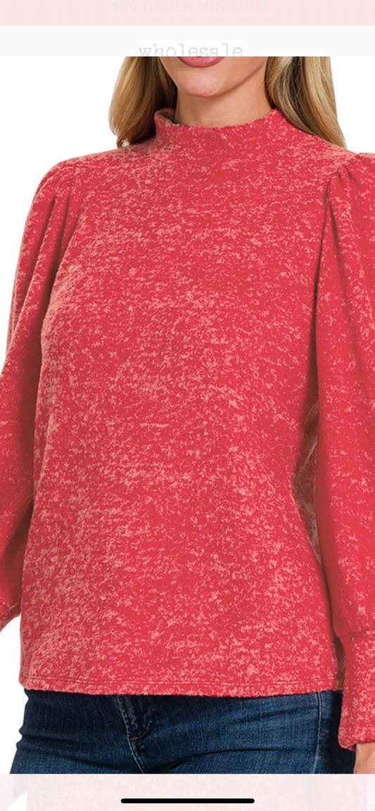 Red mock neck top