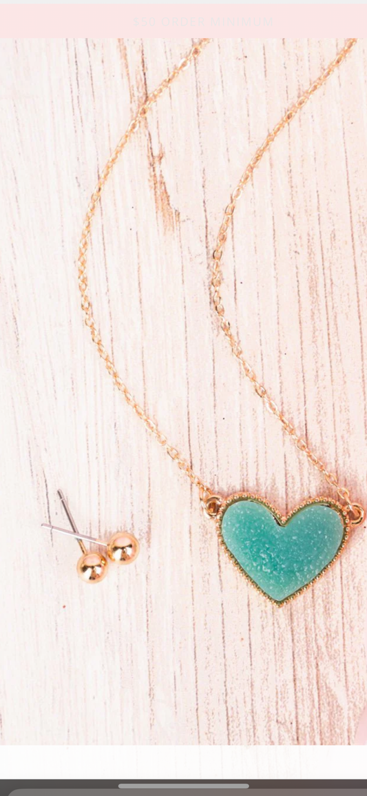 Aqua heart necklace set