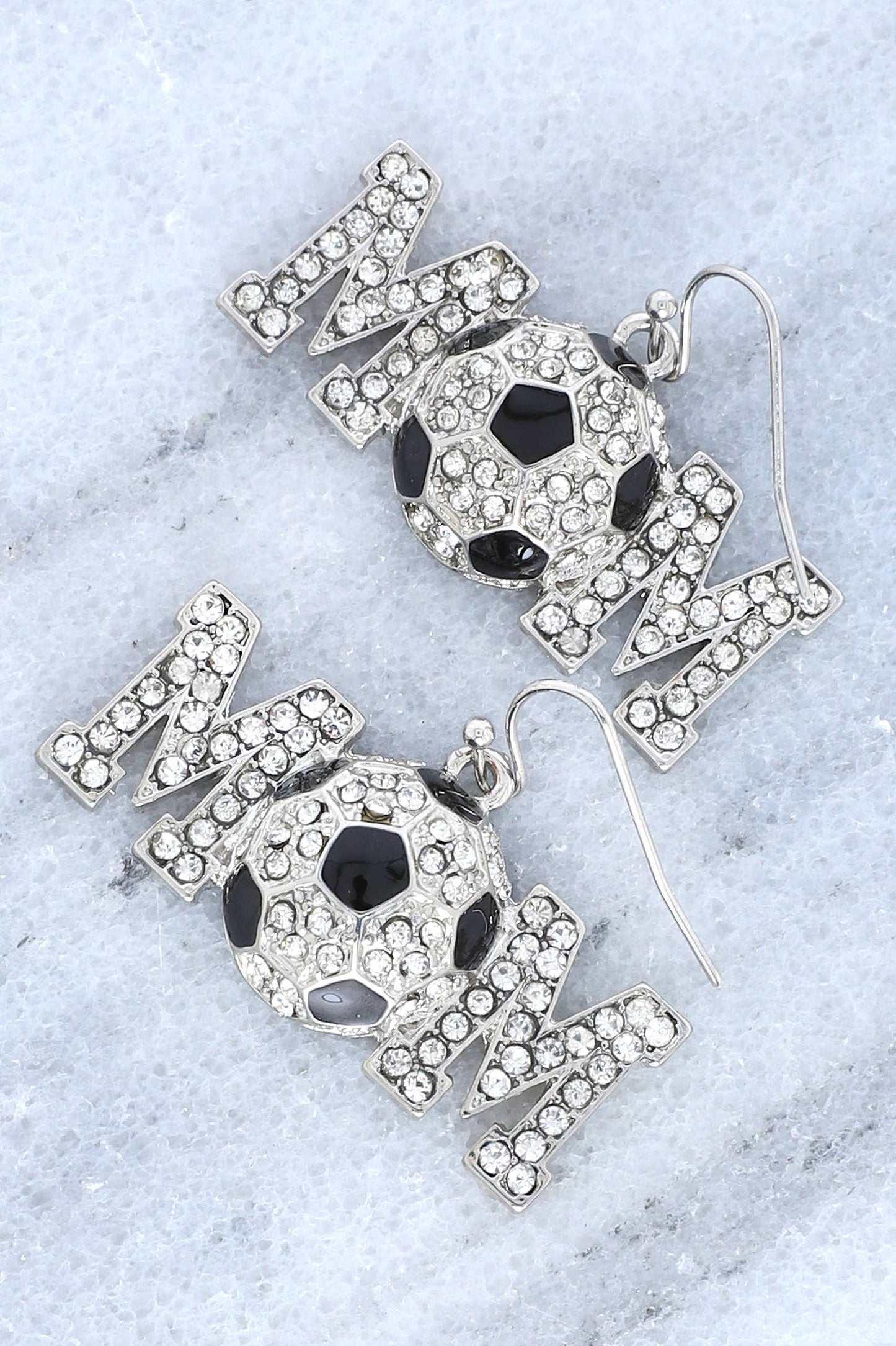 SP Sophia Collection - Rhinestone Pave "Mom" Soccer Dangle Hook Earrings