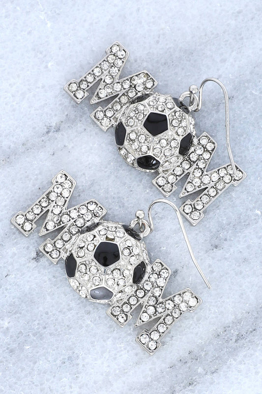 SP Sophia Collection - Rhinestone Pave "Mom" Soccer Dangle Hook Earrings