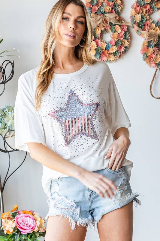 STAR RHINESTONE TOP: IVORY