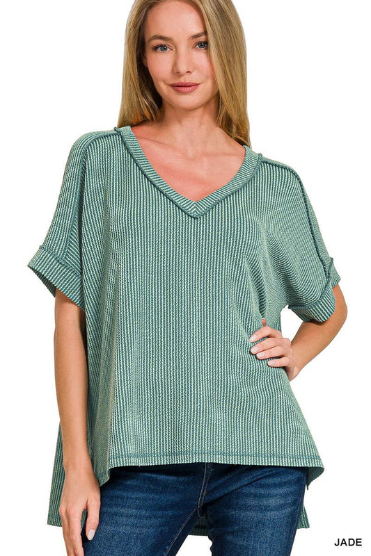 Zenana ribbed v neck