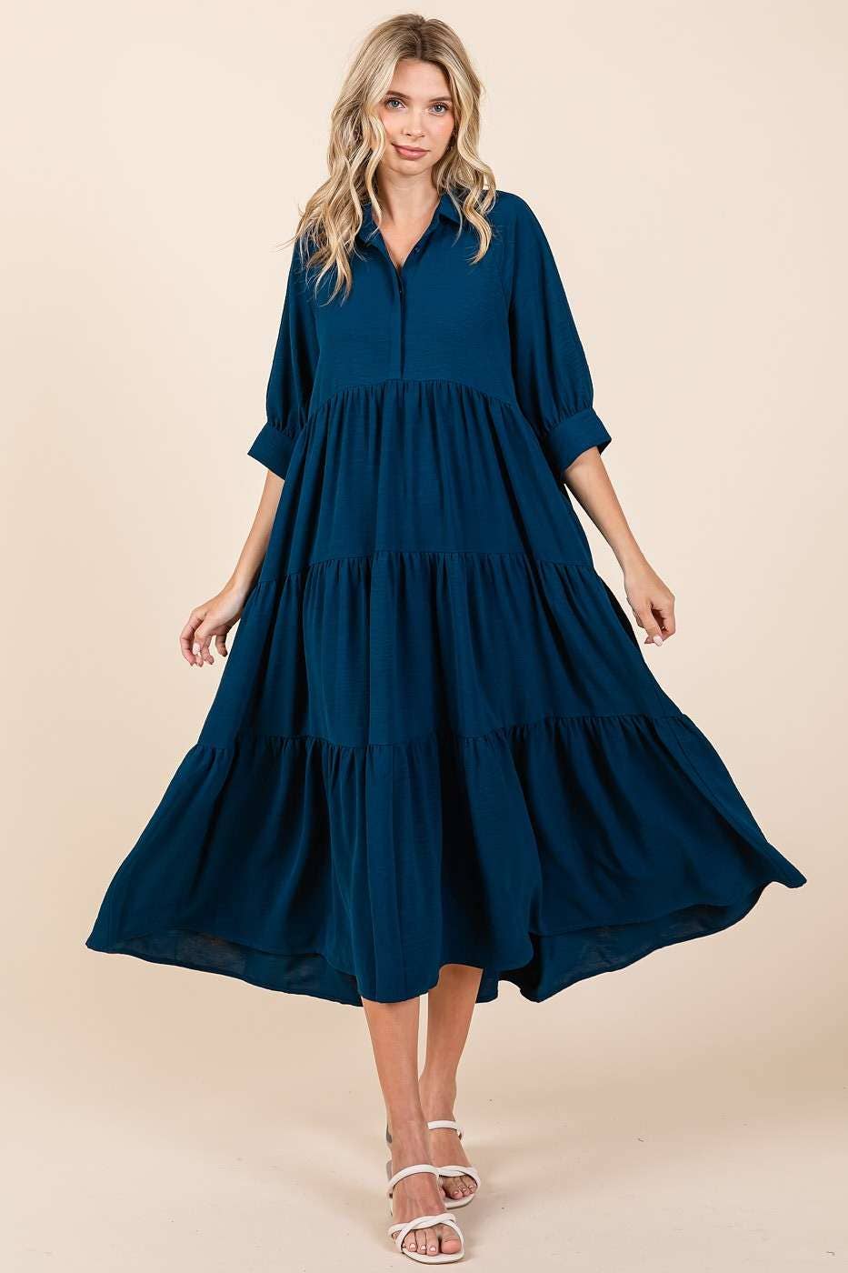 mittoshop - AIRFLOW COLLAR BUTTON FRONT TIERED MAXI DRESS