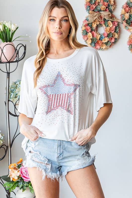 STAR RHINESTONE TOP: IVORY