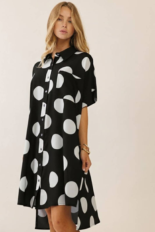 Short Sleeve Polka Dot Button-down Shirt
