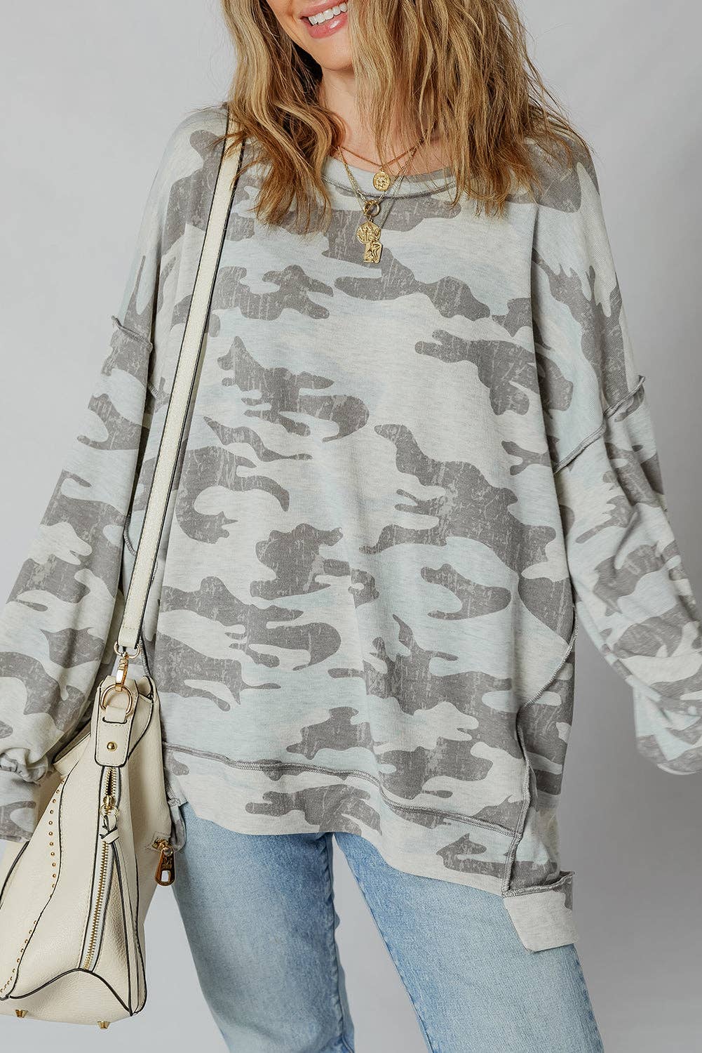 LALA LOO - Camouflage Round Neck Sweatshirt