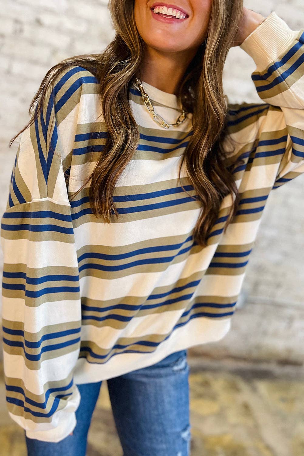 LALA LOO - Stripe Crewneck Pullover Sweatshirt