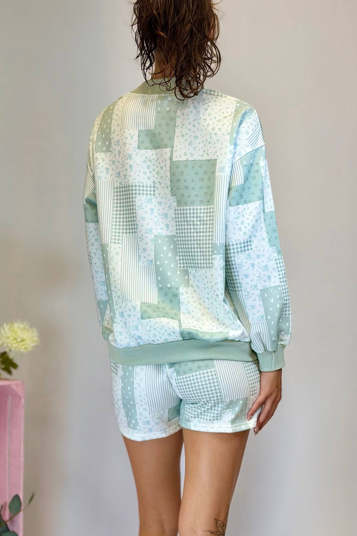 Prissy Patchwork Mock Neck Short Set