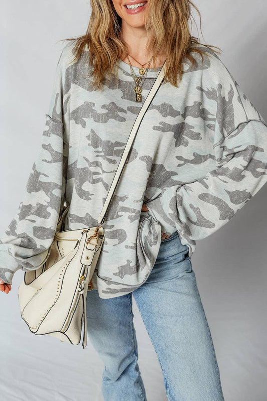 LALA LOO - Camouflage Round Neck Sweatshirt