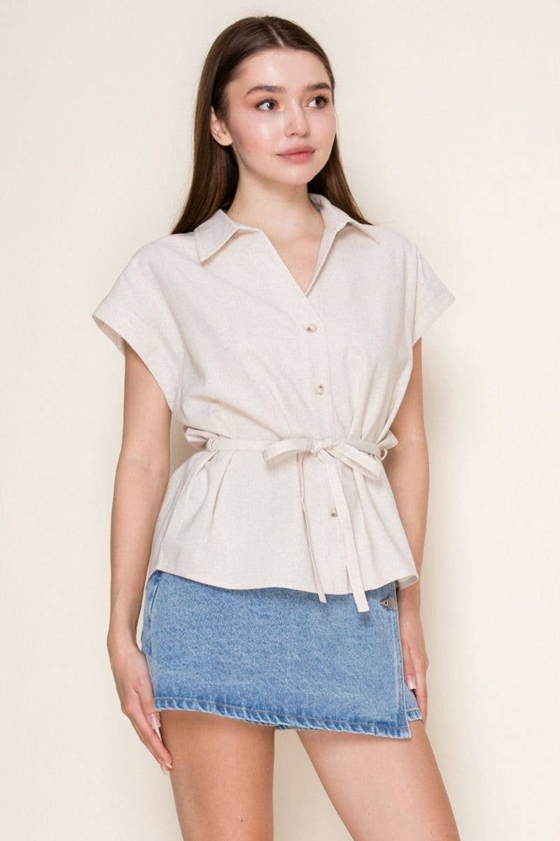 Short Sleeve Solid Knit tie waistTop