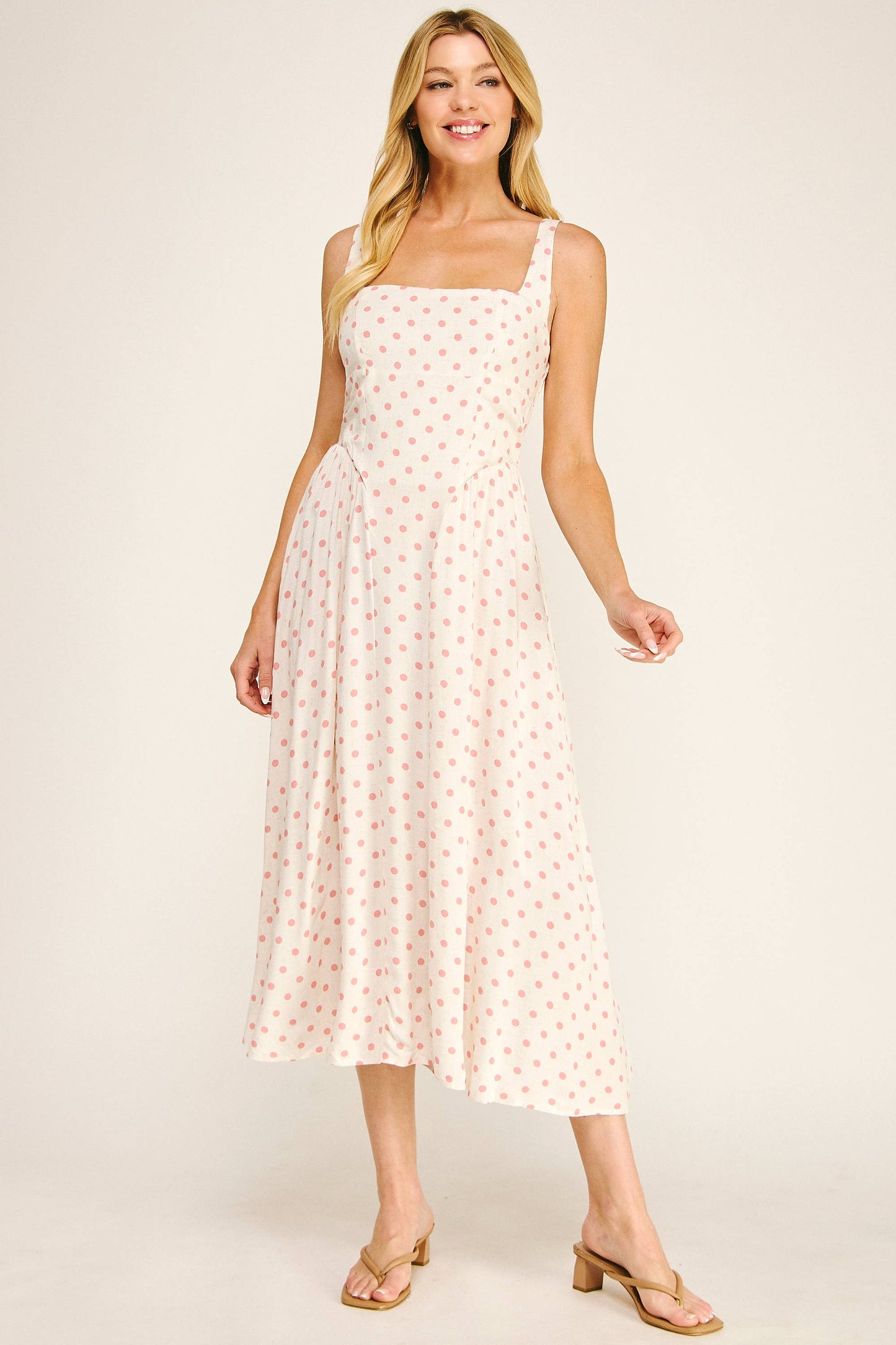 POLKA DOT LINEN CHALLIS MIDI DRESS