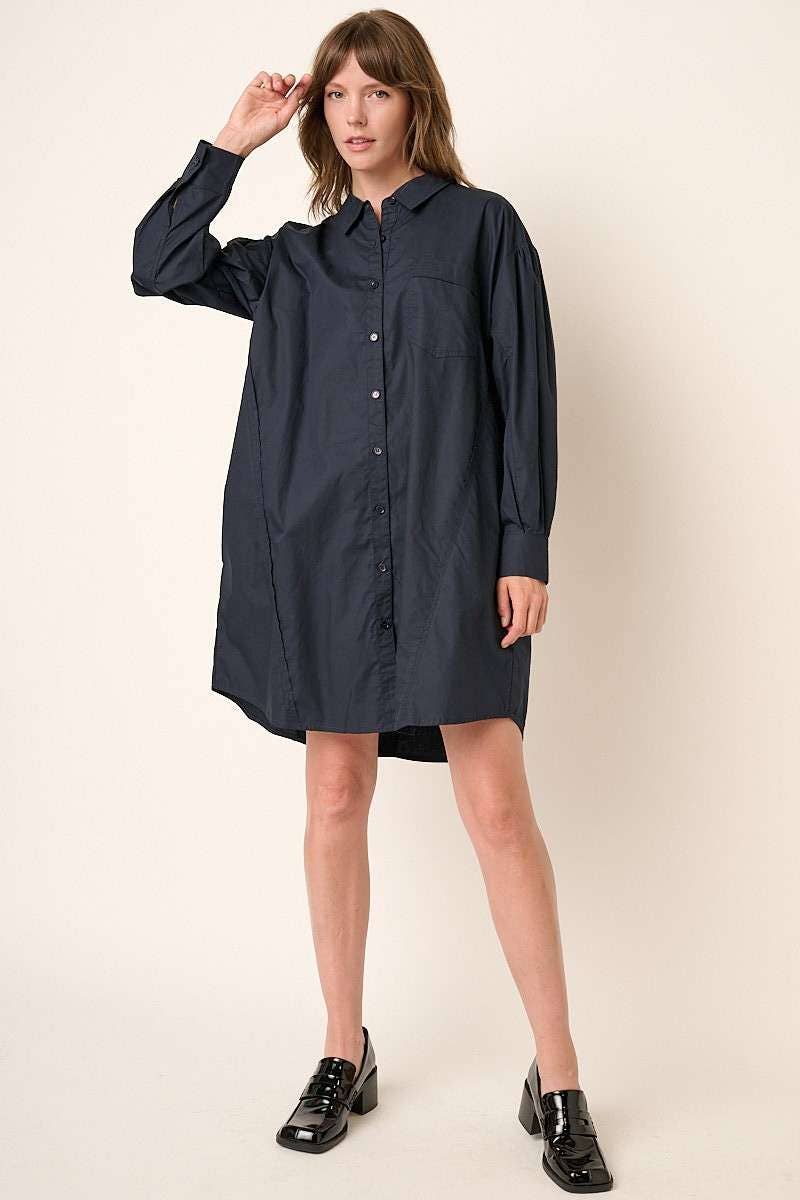 POPLIN COLLARED SHIRT MINI DRESS