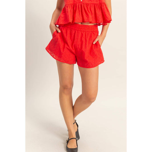 Eyelet Elastic Shorts With Pockets