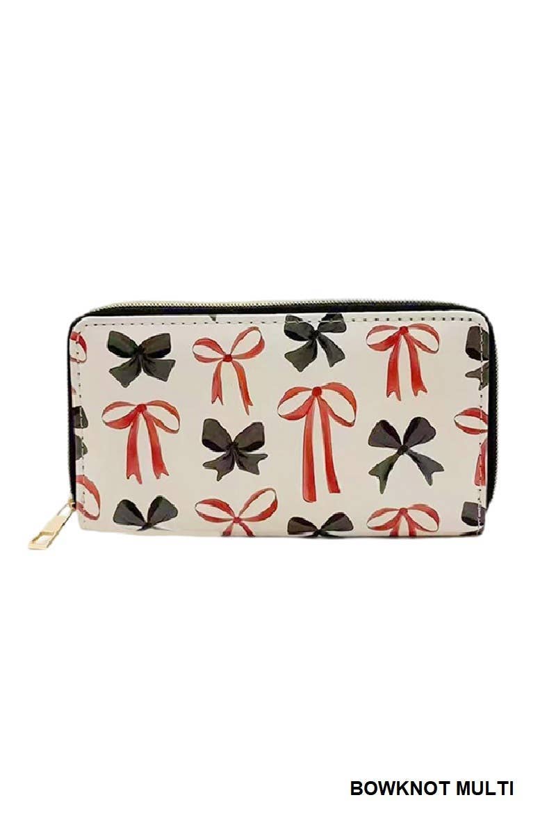 Trendy Bow Ribbon Vegan Leather Long Wallet
