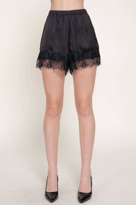 Lace Trim Satin Shorts